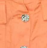 Karl Lagerfeld Cropped Short-Sleeve Button Down Linen Blend Shirt Coral Pink S