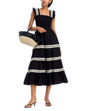 Aqua Womens Smocked Lace Inset Midi Dress S1438DBL Ivory / Black XL