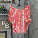 LC Lauren Conrad Woven Button Up Off the Shoulder Blouse Shirt Top Red Floral S