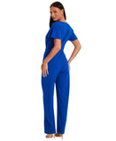 Quiz Womens Scuba Crepe Faux Wrap Front Palazzo Jumpsuit Blue 14