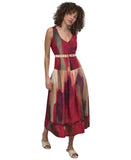 DKNY Womens Abstract V-Neck Belted Dress Midi Brush Stroke Brown Multi 8