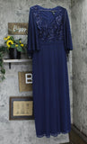 R&m Richards Embroidered Sequin Bodice Gown Dress with Cape Sleeves Navy Blue 12