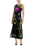 Aqua Floral Satin Midi Dress STD14890BL black Multi M