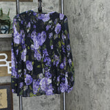 Du Jour Womens Floral Printed Woven Top with Smocked A342170 Violet Purple 2XS