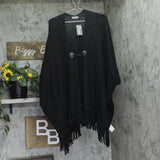 Style & Co. Womens Solid Ribbed Toggle Topper Chunky Knit SC4642501 Black