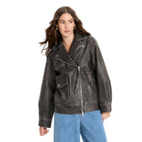 Future Collective Womens Relaxed Faux Leather Moto Jacket 94642737 Black M