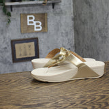 Fitflop Womens F-Mode Bejewelled Toe-Post Slip-On Thong Sandals Platino Gold 10M