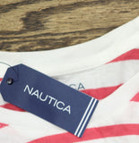 Nautica Womens Cotton Striped Crewneck T-Shirt Honeysuckle Pink / White Stripe L