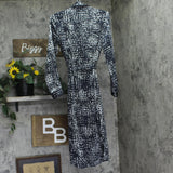 Calvin Klein Womens Patterned Satin Button Up Belted Dress Inkwell Blue Multi XS