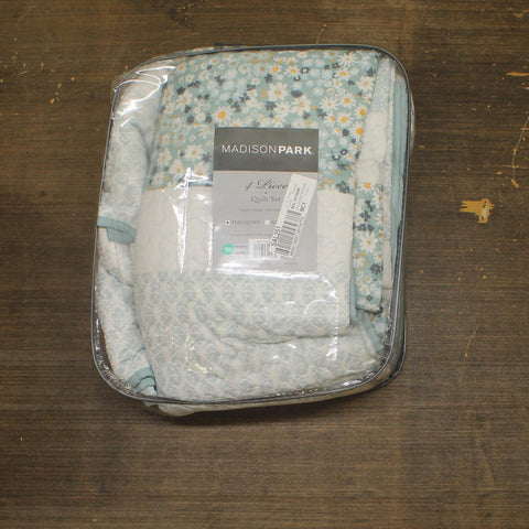 Madison Park 4pc Tulia Seersucker Coverlet Set Aqua Blue Multi Full / Queen