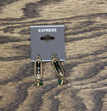 Express Oval Frame Beaded Cluster Dangly Drop Earrings Gold / Green Multi 1.75"