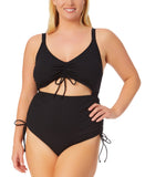 Salt + Cove Ribbed Cutout One-Piece Swimsuit with Drawstrings CWP22184 Black 2X