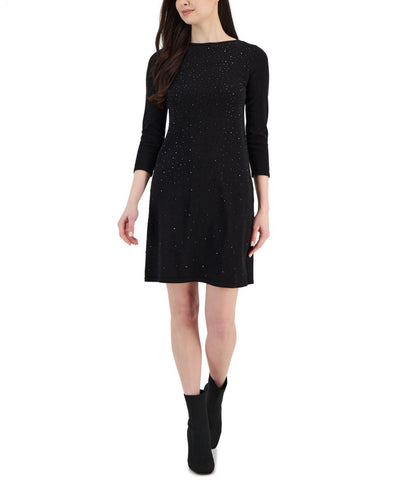 Anne Klein Womens Studded 3/4-Sleeve Sweater Dress 10851301