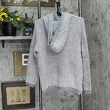 Carbon 2 Cobalt Womens Chenille 1/4 Zip Pullover Hooded Sweater Gray XS
