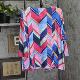 Alfred Dunner Geometric 3/4 Sleeve Knot Accent Shirt Top Pink Blue Multi 1X