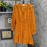 LC Lauren Conrad Womens Long Sleeve Lined Babydoll Dress Rust Orange S
