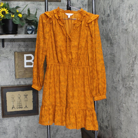 LC Lauren Conrad Womens Long Sleeve Lined Babydoll Dress Rust Orange S