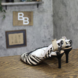 INC International Concepts Lace-up Heel Strappy Sandals Zebra Black White 7.5M