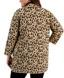 Kasper Womens Plus Size Animal-Print Notch-Collar Cardigan 10851715