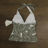 DKNY Halter V-Neck Shirred Tankini Top DIMKS215 Jungle Palm Green M