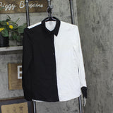 Bar III Colorblocked Button-Down Long Sleeve Collared Blouse Top Black 2XS