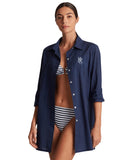 Lauren Ralph Lauren Embroidered Shirt Swim Cover Up Button Up Dark Navy Blue XL