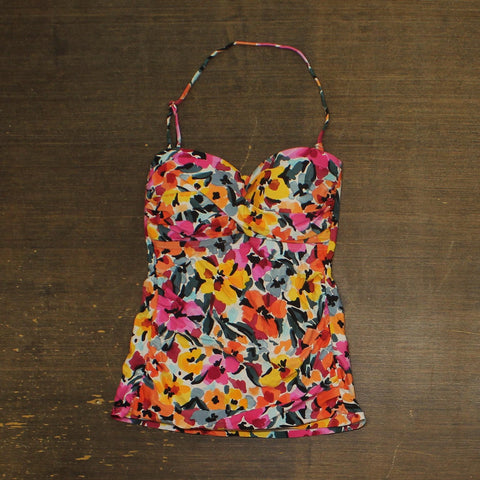 Anne Cole Womens Twist-Front Shirred Bandeau Tankini Top 25MT25013 Multi Pink S