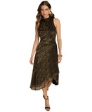 Donna Karan Womens Burnout Velvet Sleeveless Midi Dress Black / Gold Multi 4