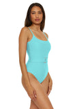 Becca Womens Standard Monte Carlo One Piece Swimsuit 221057 Oasis Blue M