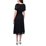 Ny Collection Short Sleeve Belted Swiss Dot Dress Black Multi Circle PL
