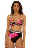 Trina Turk Womens Bougainvillea Reversible High-Waist Swim Bottom Black Multi 6