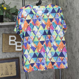 Alfred Dunner Pleated Studded Neck Blouse Top Blue Multi 1X