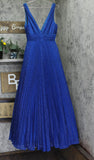 Ieena by Mac Duggal Waistband Pleated Sleeveless Dress Gown Royal Navy Blue 4