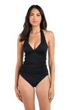 La Blanca Womens Standard Island Goddess Halter Tankini Swimsuit Top Black 14