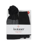 Isotoner Women's Knit Glove and Beanie Gift Set 30736 Black