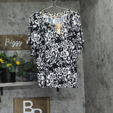 Belldini Grommet Detail Floral Short Sleeve Knit Top AK250442X Black Combo 1X