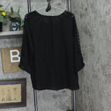 Ny Collection Womens Crochet Trimmed 3/4 Sleeve Blouse WRJU0037 Black 1X