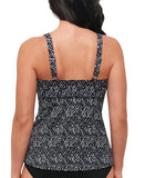 Swim Solutions Womens Swim Triple Tier Tankini Top 806832 Black / White 14