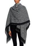 Aqua Womens Fringe Fuzzy Houndstooth Ruana 061276 Black / White