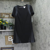 DKNY Womens Studded Mixed-Media Fit Flare Dress DD3J1489 Black 12