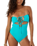 Roxy Womens One Piece Lattice Front Swimsuit 434001903 Teal Blue L