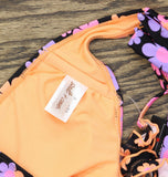 Salt + Cove Juniors Foil Print Ruffle Strap Bralette Bikini Top Orange Multi S