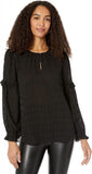 Tommy Hilfiger Keyhole Blouse with Ruffle Blouse Party Puckered Plaid / Black S