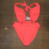 Wild Fable Women's Cross Front Halter One Piece Swimsuit PID-10ZE4R Coral Pink L