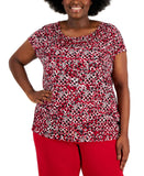 Kasper Plus Size Geo-Print Cowlneck Short-Sleeve Knit Top 10853855
