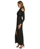 Donna Karan Womens Cold-Shoulder Front Slit Long Sleeve Gown KA4B15K4 Black 14