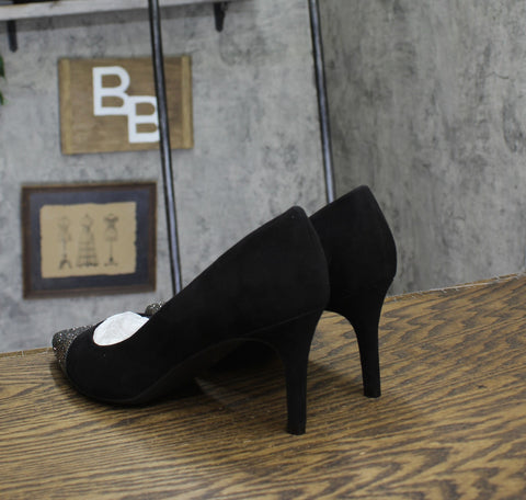 On 34th Womens Jeules Pointed-Toe Slip-On Pumps 10019803700 Black Microsuede 11M