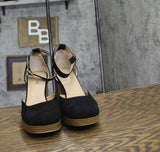 Sun + Stone Leoniee Ankle-Strap Platform Dress Sandals Black Microsuede 9M