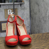 Sun + Stone Reeta Block-Heel Open Toe Micro Suede Platform Sandals New Red 10M