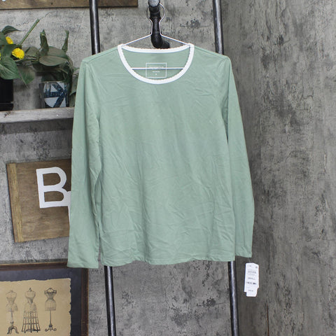 Charter Club Womens Knit Long Sleeve Pajama Shirt Top Winter Tree Toss Green S